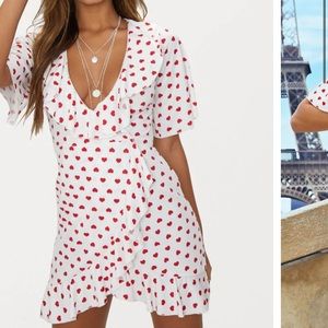 Heart print wrap dress